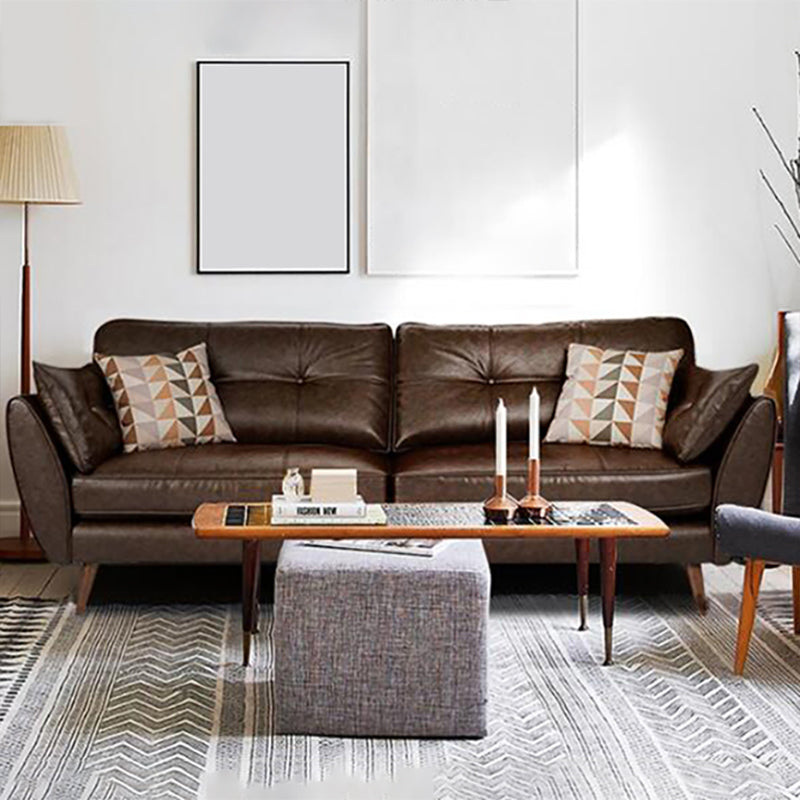 Genuine Leather Flared Arm Sofa Modern Jewel-tuft Wood Legs Sofa