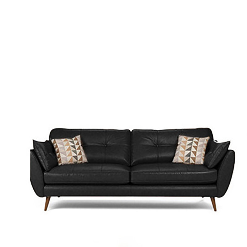 Genuine Leather Flared Arm Sofa Modern Jewel-tuft Wood Legs Sofa