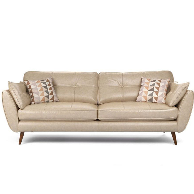 Genuine Leather Flared Arm Sofa Modern Jewel-tuft Wood Legs Sofa