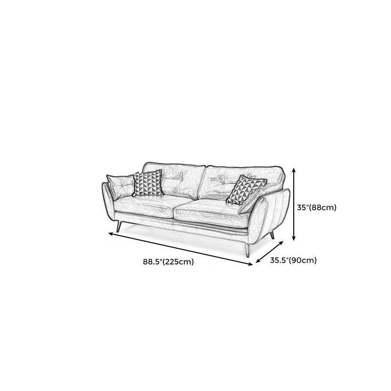 Genuine Leather Flared Arm Sofa Modern Jewel-tuft Wood Legs Sofa