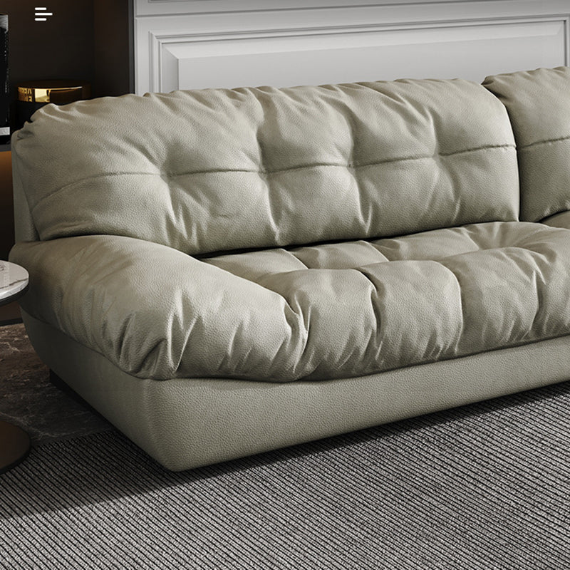 Modern Style Sofa with Pillow Back Sponge Cushion Frosted Velvet & Imitation Leather