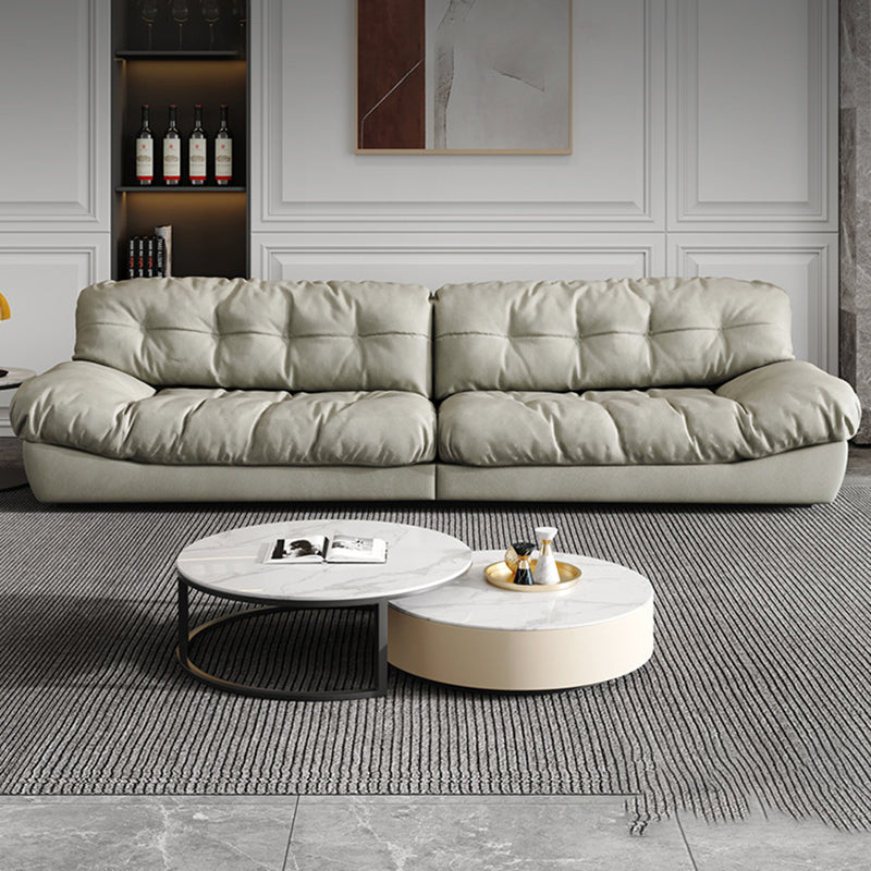 Modern Style Sofa with Pillow Back Sponge Cushion Frosted Velvet & Imitation Leather