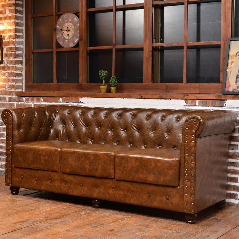 Vintage Leather Chesterfield Sofa 29.53"High Rolled Arm Sofa for Cafe