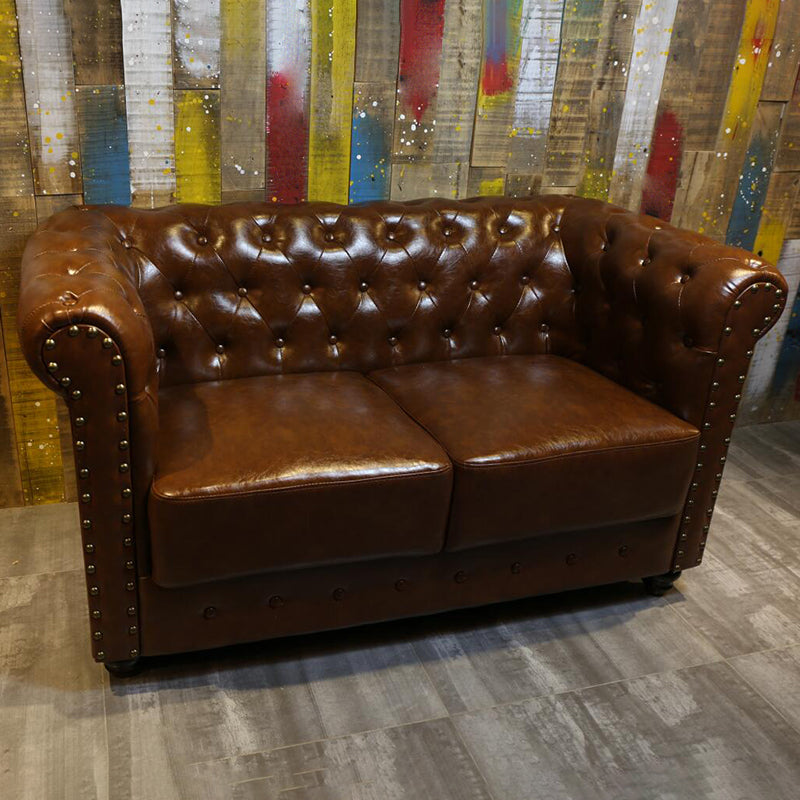 Vintage Leather Chesterfield Sofa 29.53"High Rolled Arm Sofa for Cafe