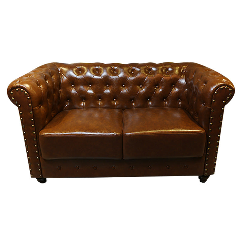 Vintage Leather Chesterfield Sofa 29.53"High Rolled Arm Sofa for Cafe
