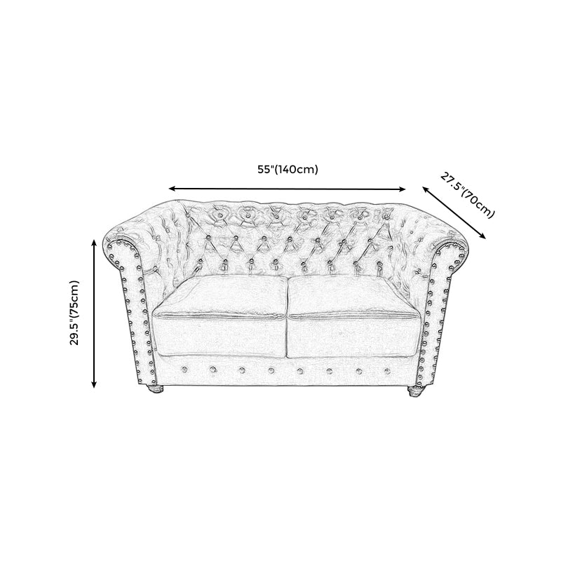 Vintage Leather Chesterfield Sofa 29.53"High Rolled Arm Sofa for Cafe