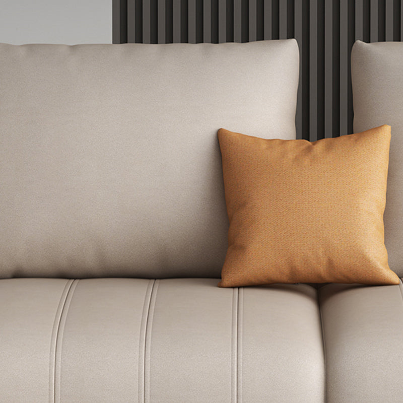 Cream Modern Faux Leather Square Arm Sofa/Sectional with Pillowed Back Cushions