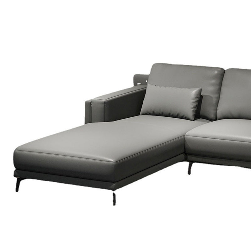 Square Arm Grey Pillowed Back Cushions Splayed Wooden Legs Sofa