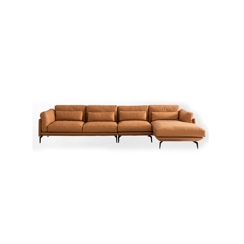 Genuine Leather Square Arm Bench Seating with Bolster Pillows Brown Settee Furniture