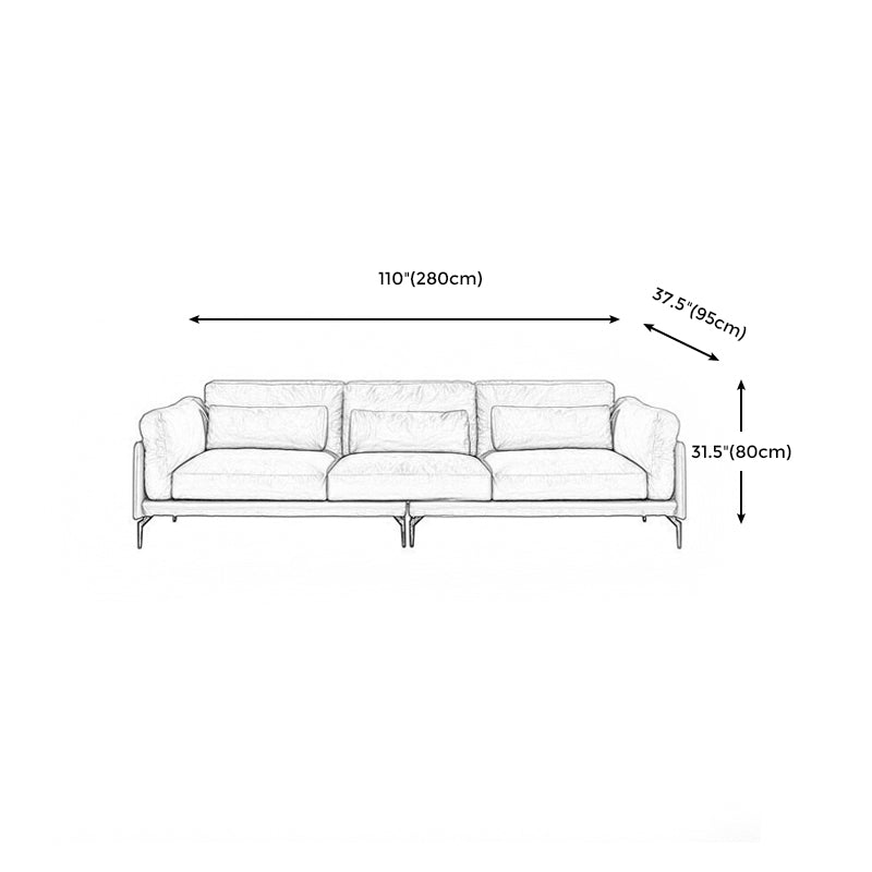 Genuine Leather Square Arm Bench Seating with Bolster Pillows Brown Settee Furniture