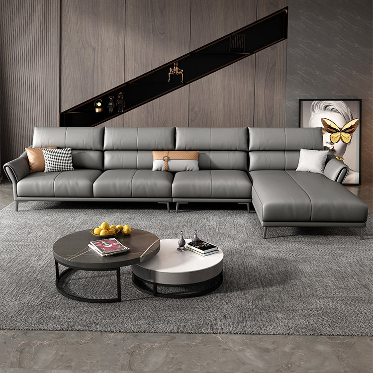 Light-grey Sewn Pillow Back Faux Leather Pillow Top Arm Sofa with Stain Resistant