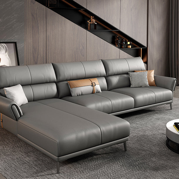 Light-grey Sewn Pillow Back Faux Leather Pillow Top Arm Sofa with Stain Resistant