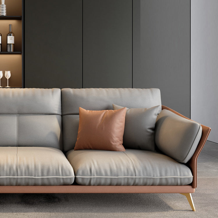 Light-grey Sewn Pillow Back Faux Leather Pillow Top Arm Sofa for Living Room