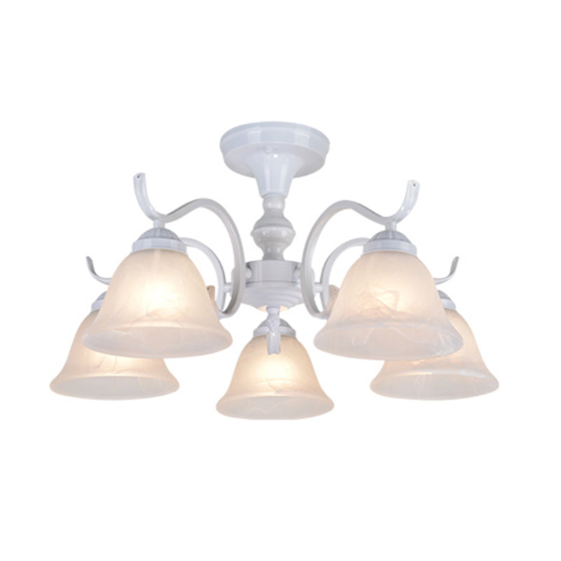 Bell blanc semi-luxueuse Mount Vintage Verage Shade plafond Plafond pour le salon