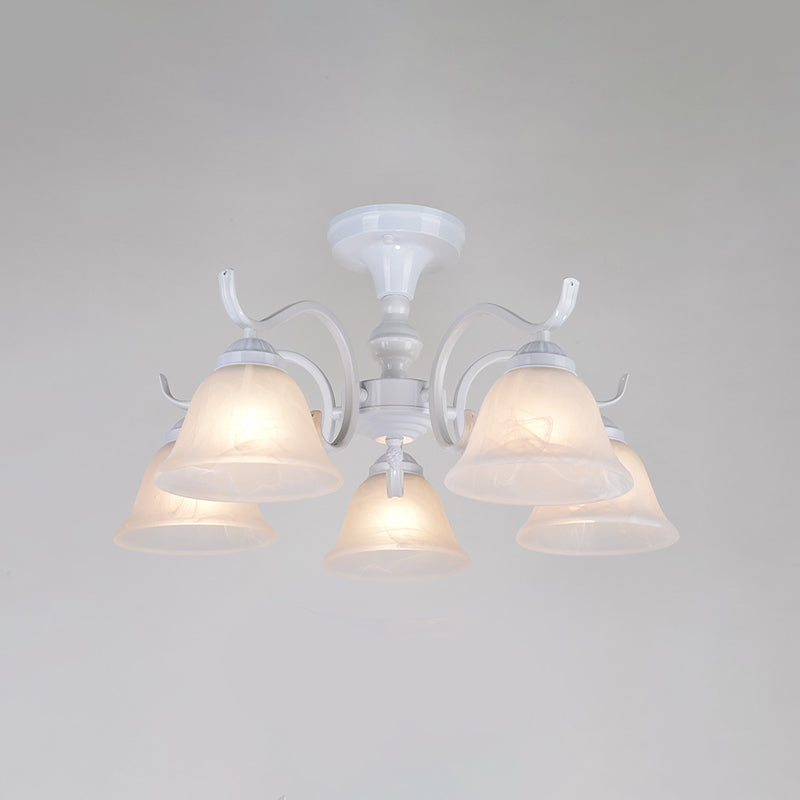 Bell blanc semi-luxueuse Mount Vintage Verage Shade plafond Plafond pour le salon