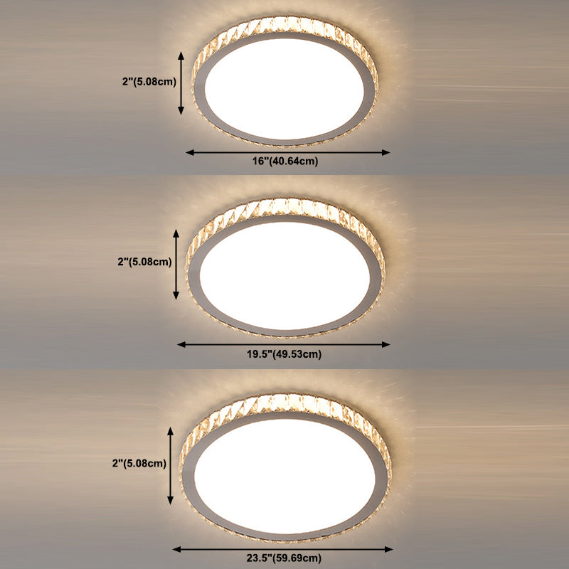 Stainless Steel Round Flush Ceiling Light Simple LED Crystal Flush Light