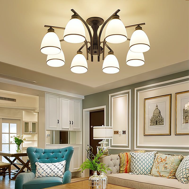 Retro Black Techo Flush Ligero de vidrio blanco Luz de semi descarga Luz