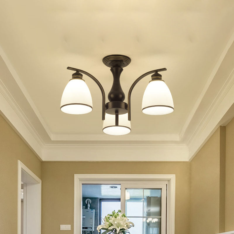 Retro Black Techo Flush Ligero de vidrio blanco Luz de semi descarga Luz