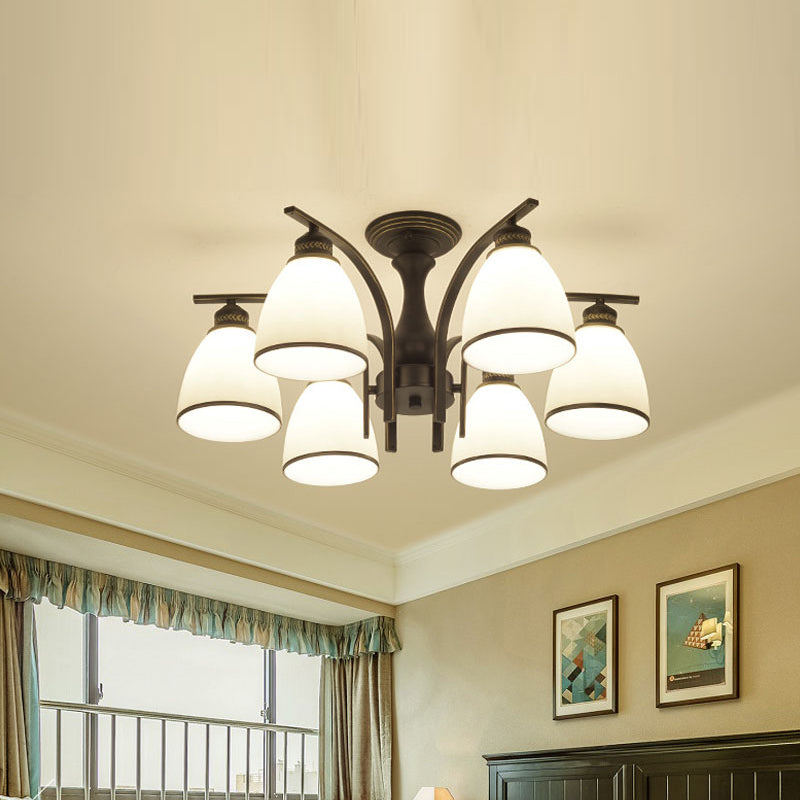 Retro Black Techo Flush Ligero de vidrio blanco Luz de semi descarga Luz