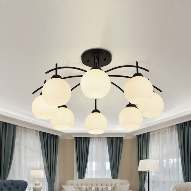 Retro Black Techo Flush Ligero de vidrio blanco Luz de semi descarga Luz