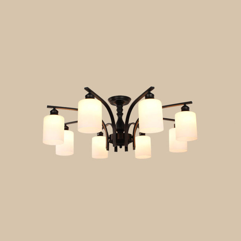 Retro Black Techo Flush Ligero de vidrio blanco Luz de semi descarga Luz