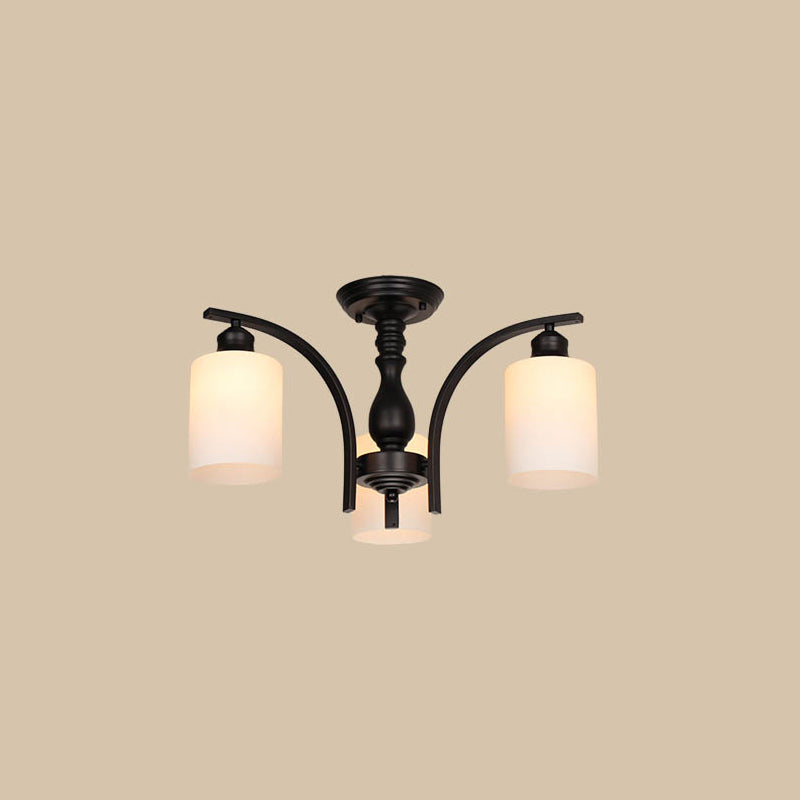 Retro Black Techo Flush Ligero de vidrio blanco Luz de semi descarga Luz