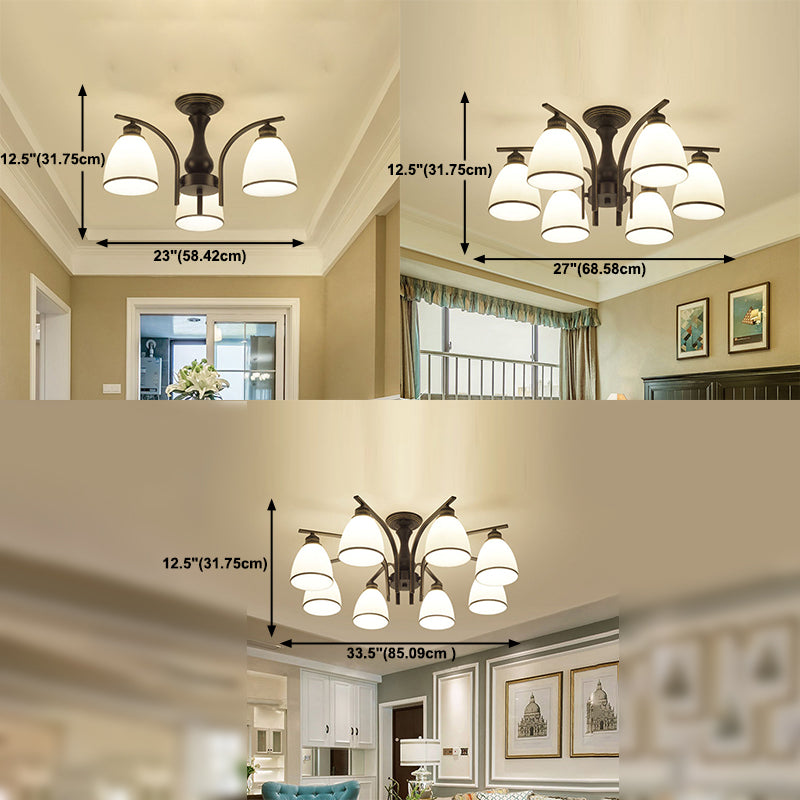 Retro Black Techo Flush Ligero de vidrio blanco Luz de semi descarga Luz