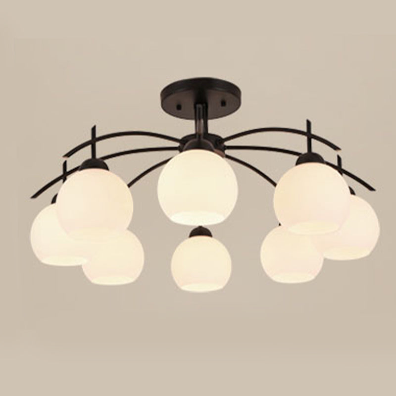 Retro Black Techo Flush Ligero de vidrio blanco Luz de semi descarga Luz