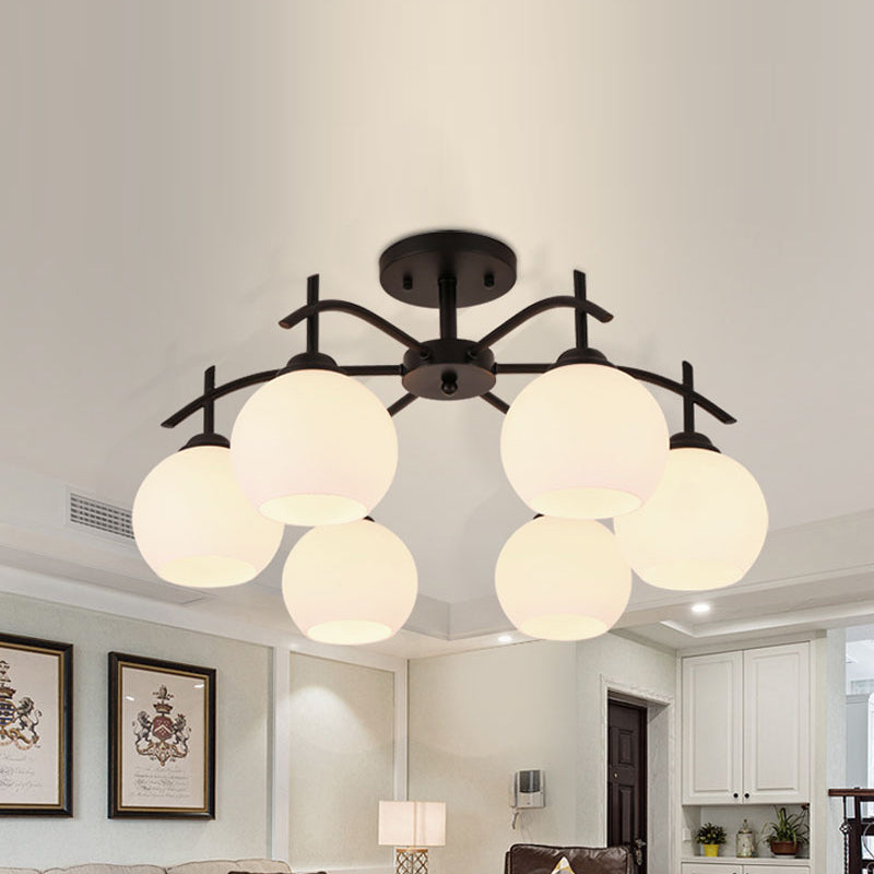 Retro Black Techo Flush Ligero de vidrio blanco Luz de semi descarga Luz