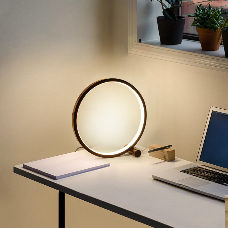 1-Light Circular Table Lamp Contemporary Metal Nightstand Lamps for Bedroom