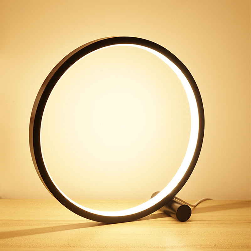 1-Light Circular Table Lamp Contemporary Metal Nightstand Lamps for Bedroom