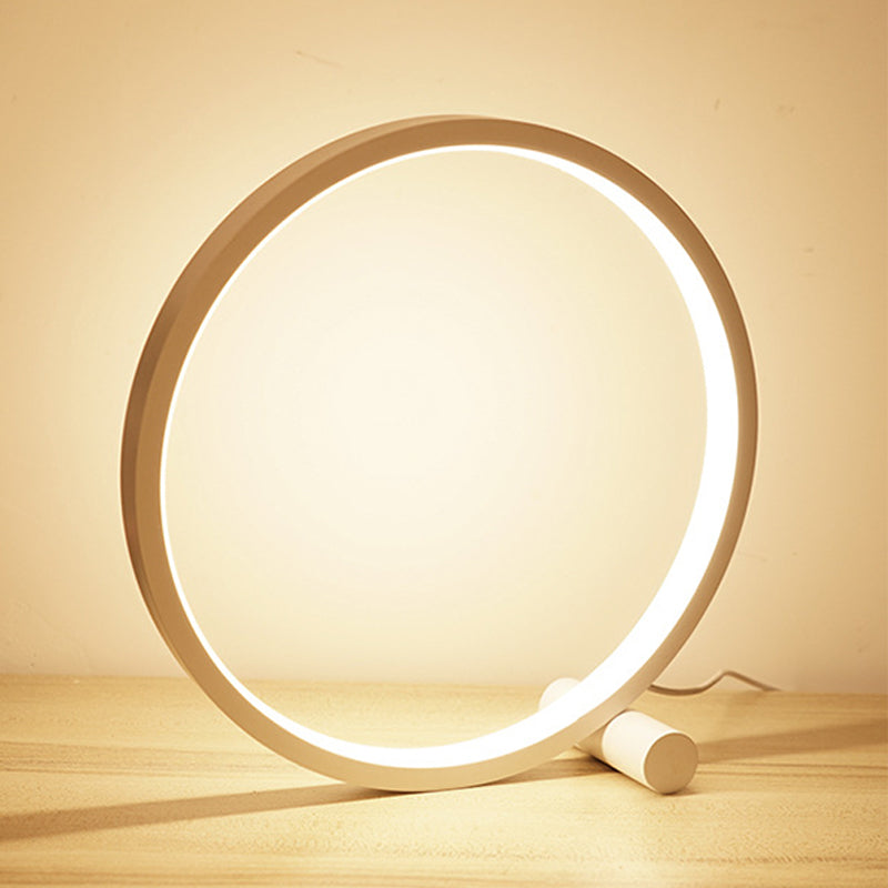 1-Light Circular Table Lamp Contemporary Metal Nightstand Lamps for Bedroom