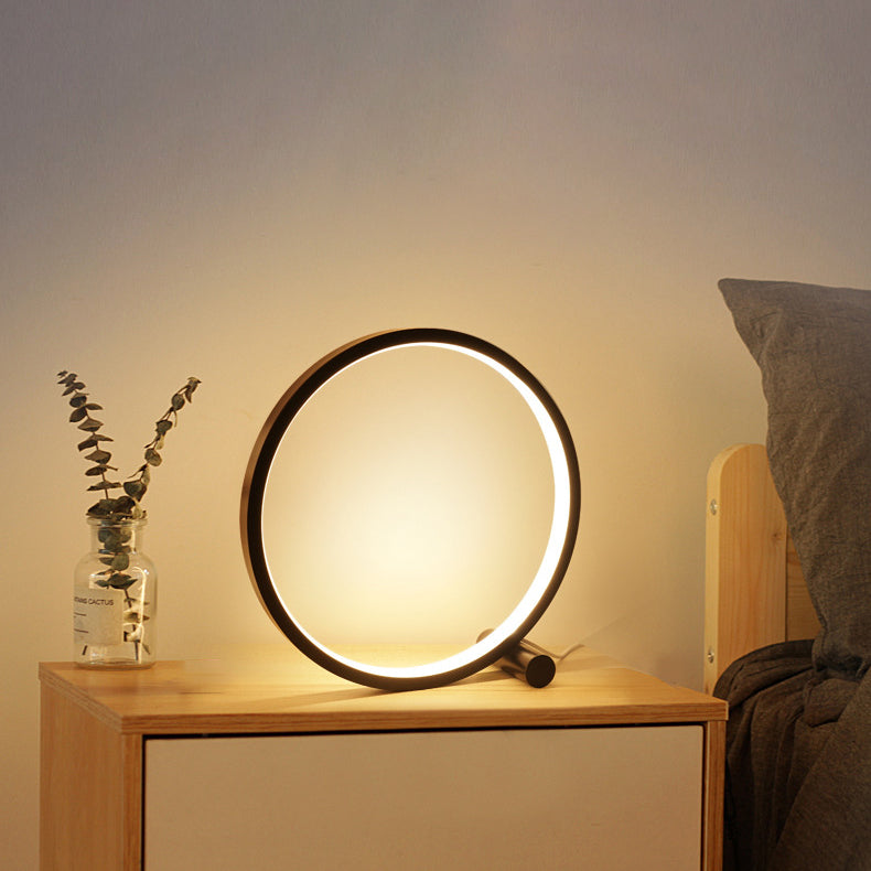 1-Light Circular Table Lamp Contemporary Metal Nightstand Lamps for Bedroom