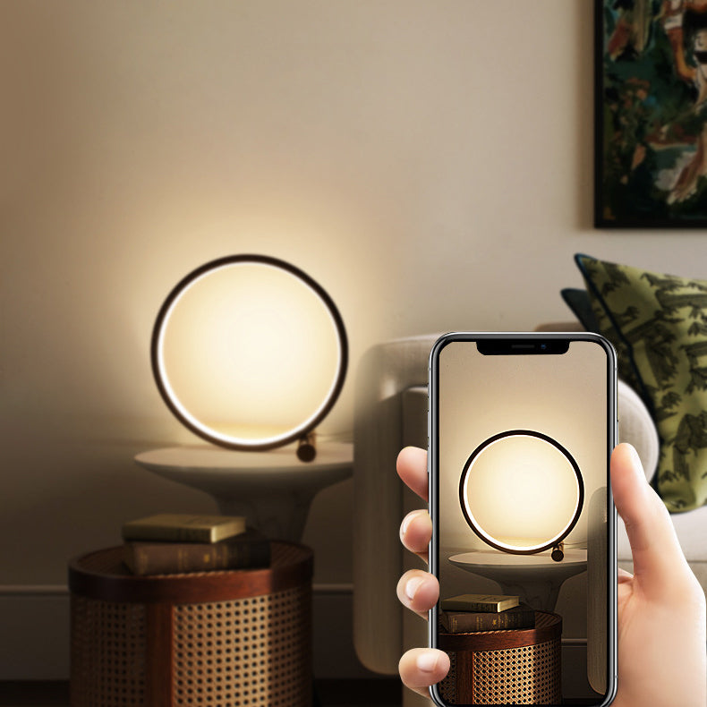 1-Light Circular Table Lamp Contemporary Metal Nightstand Lamps for Bedroom