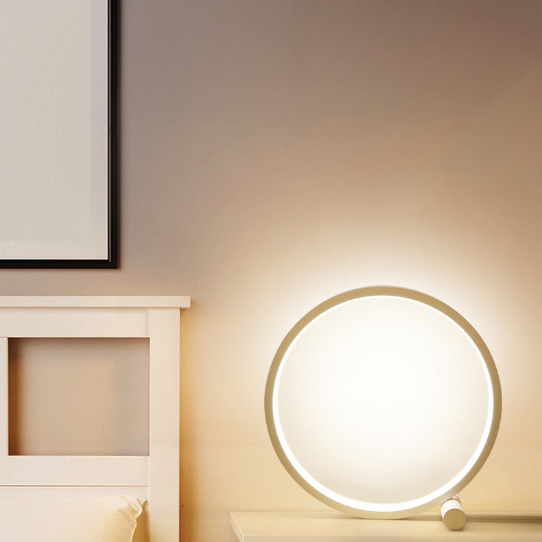1-Light Circular Table Lamp Contemporary Metal Nightstand Lamps for Bedroom