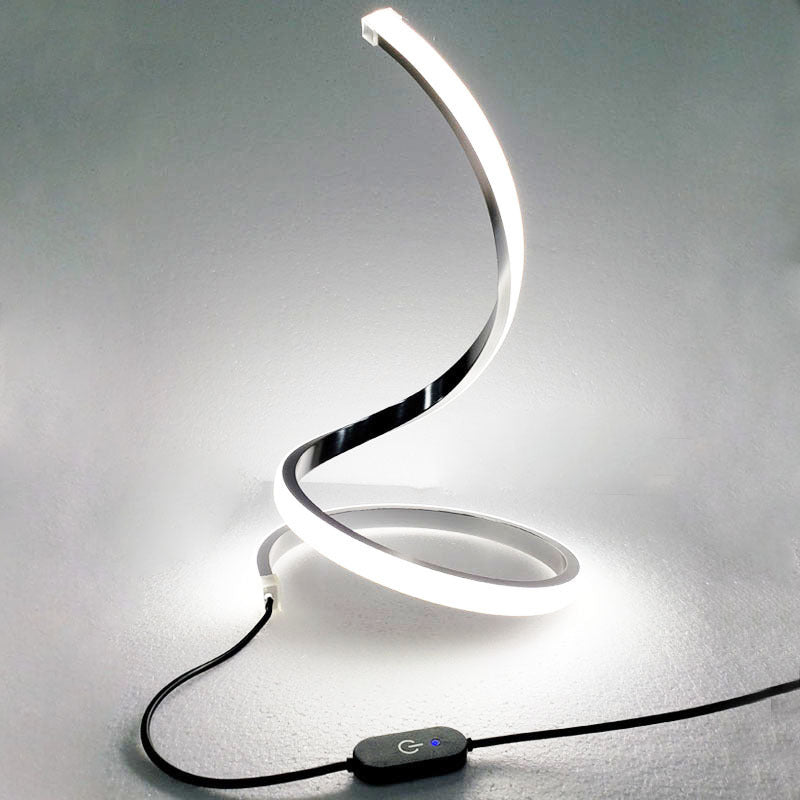 1-Light Curved Table Lamp Contemporary Metal Nightstand Lamps for Bedroom