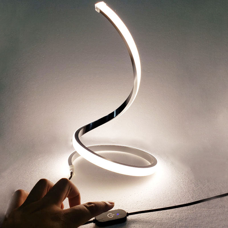 1-Light Curved Table Lamp Contemporary Metal Nightstand Lamps for Bedroom