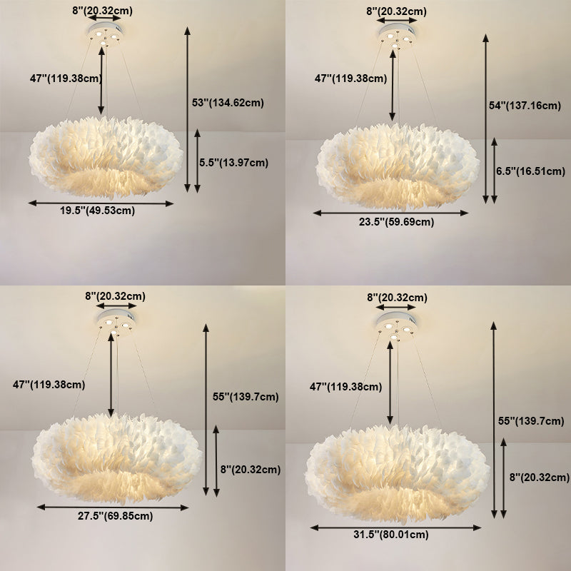 Modern Circular Chandelier Lights Feather Chandelier Light Fixture in White