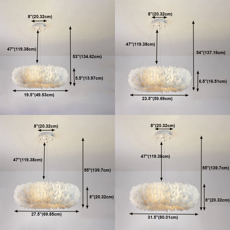 Modern Circular Chandelier Lights Feather Chandelier Light Fixture in White