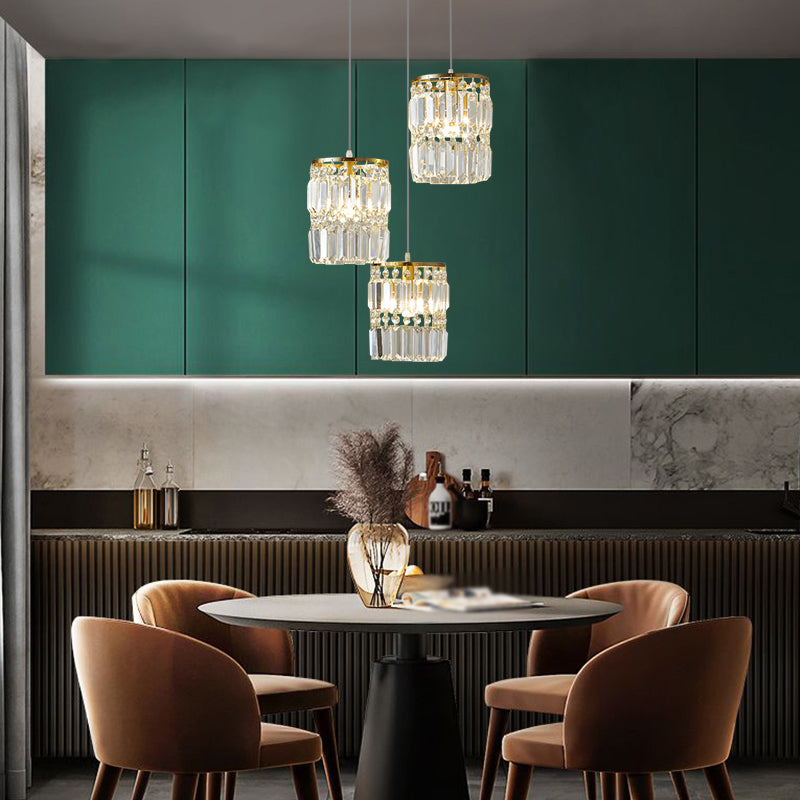 Illuminazione a sospensione di tonalità cilindrica Lampada sospesa in cristallo moderno