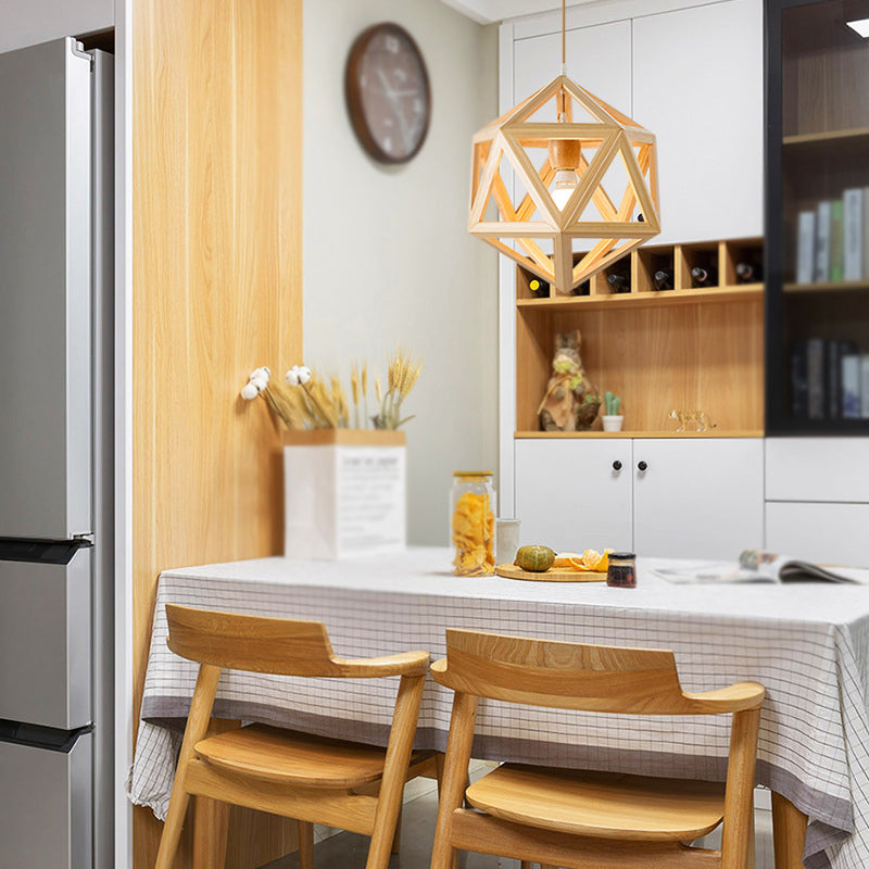 Unique Shade Hanging Lighting Modern Style Rubber Wood 1 Light Hanging Lamp for Bedroom