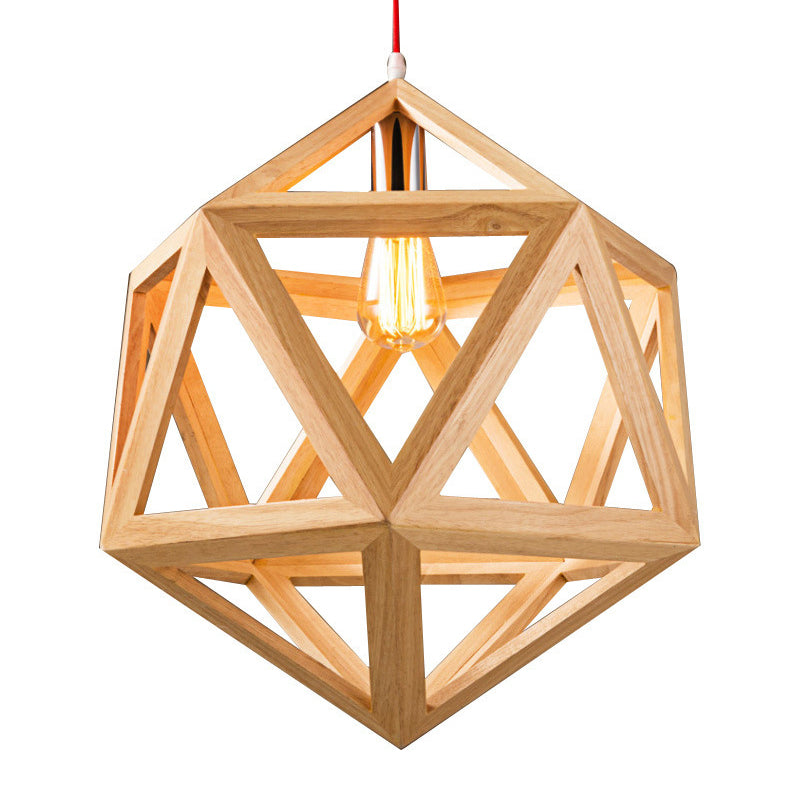 Unique Shade Hanging Lighting Modern Style Rubber Wood 1 Light Hanging Lamp for Bedroom