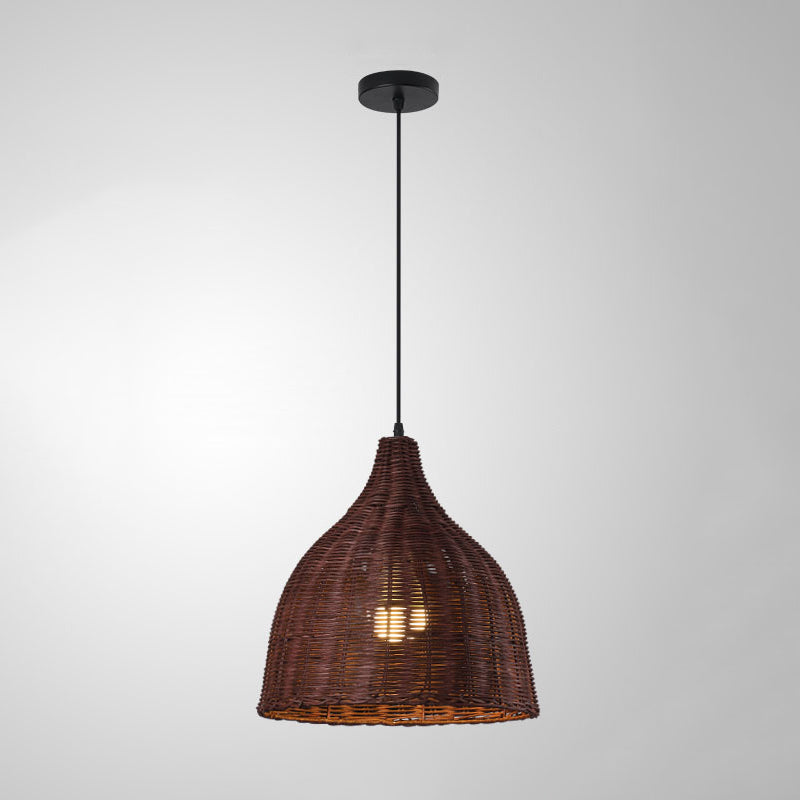 1-Light Hanging Light Fixture Asian Style Pendant Lamp with Rattan Shade for Living Room