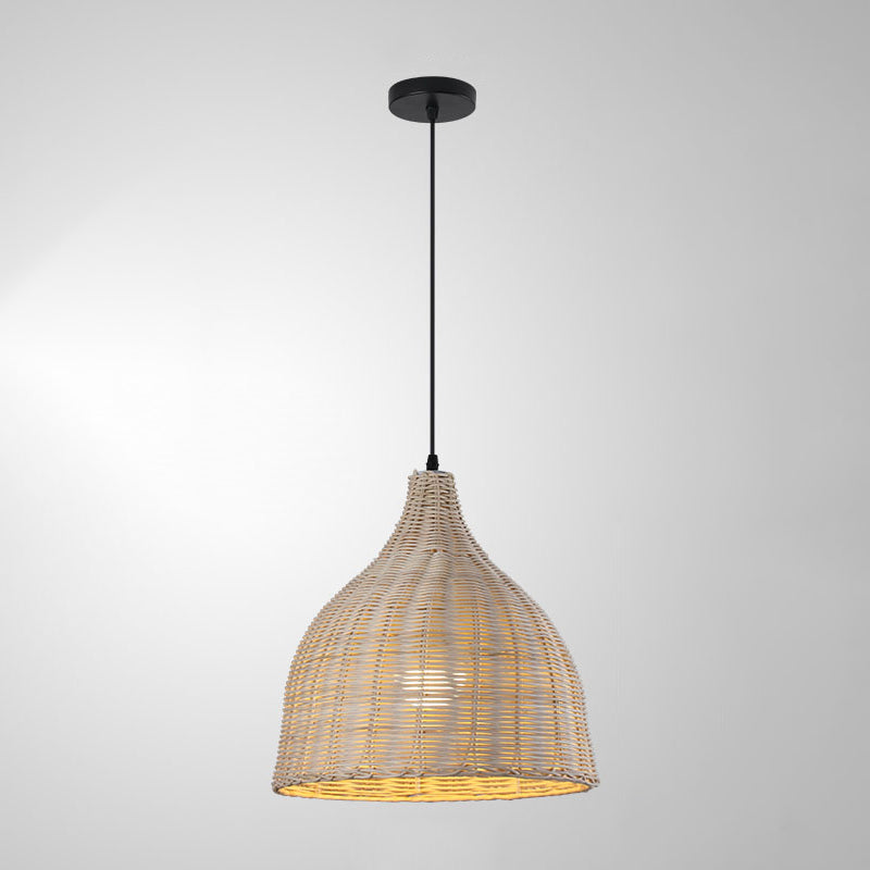 1-Light Hanging Light Fixture Asian Style Pendant Lamp with Rattan Shade for Living Room