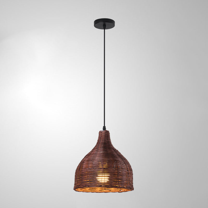 Lámpara colgante de estilo asiático de lámpara colgante de 1 luz con sombra de ratán para sala de estar