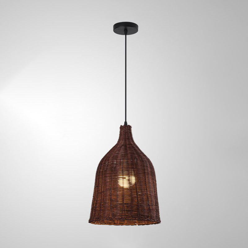 1-Light Hanging Light Fixture Asian Style Pendant Lamp with Rattan Shade for Living Room