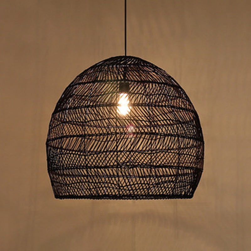 1-Light Hanging Light Fixture Asian Style Pendant Light with Rattan Shade for Bedroom
