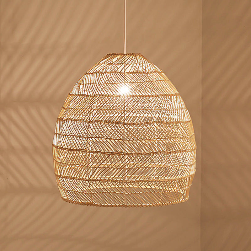 1-licht hangende verlichtingsarmatuur Aziatische stijl hanglamp met rotan schaduw voor slaapkamer