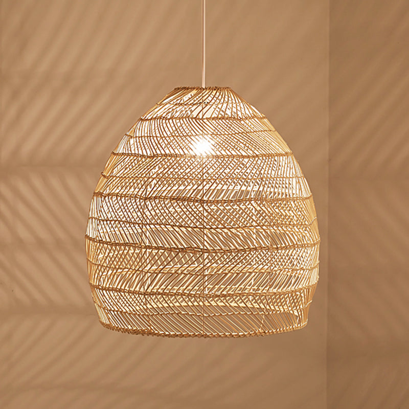 1-Light Hanging Light Fixture Asian Style Pendant Light with Rattan Shade for Bedroom