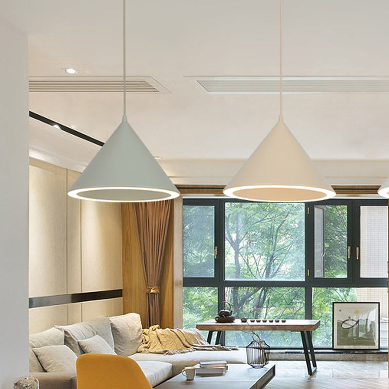 Cone Shape Hanging Light Modern Macaron Style Metal 1 Light Hanging Lamp for Living Room